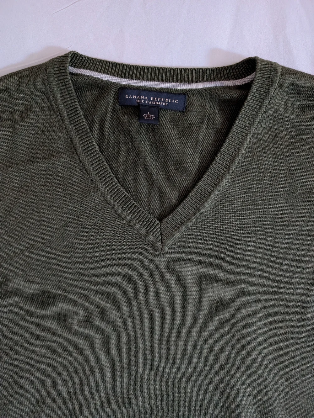 Banana Republic Olive Green Silk Cashmere V-Neck Sweater